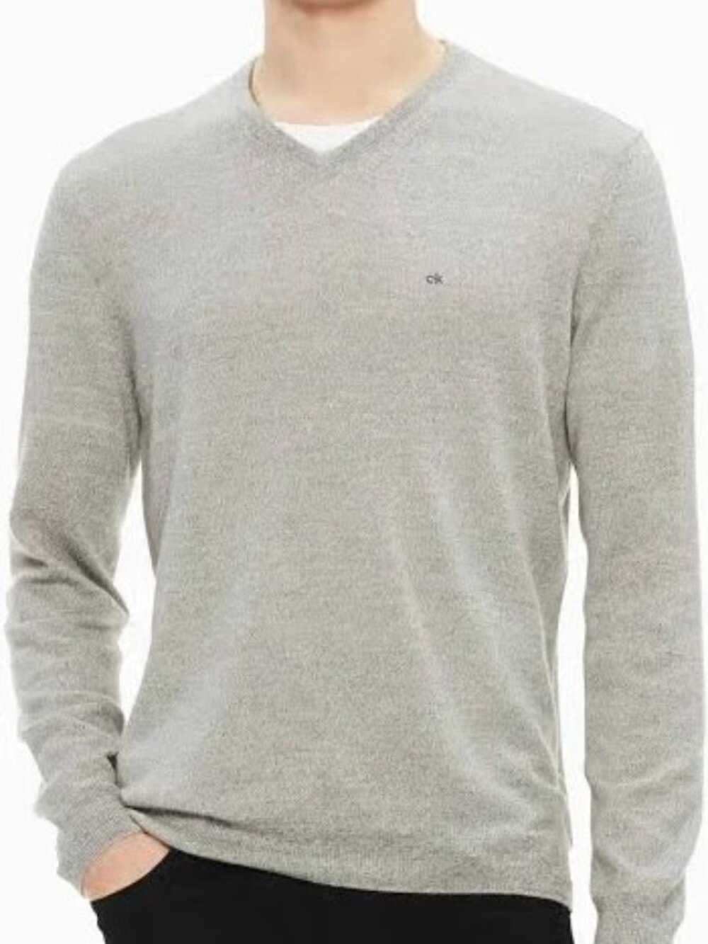 Calvin Klein Men's Light Gray V-Neck Merino Sweater